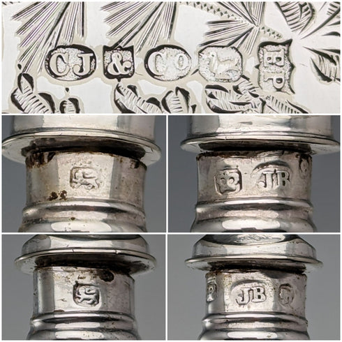 Circa 1865 British antique sterling silver handle fish cutlery pair JB